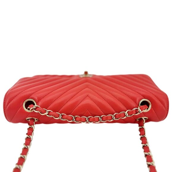 Chanel  Classic Double Flap Medium Chevron Leather Shoulder Bag Orange - Picture 4 of 16